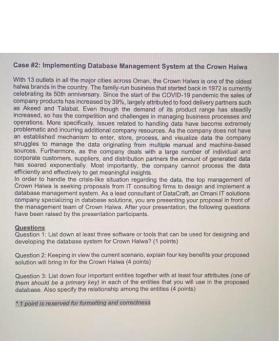Question 2 please Case #2: Implementing Database