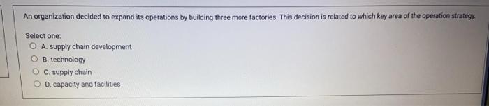 An organization decided to expand its operations