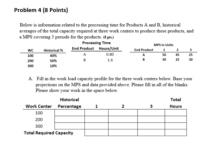 Problem 4 (8 Points) Below is information related