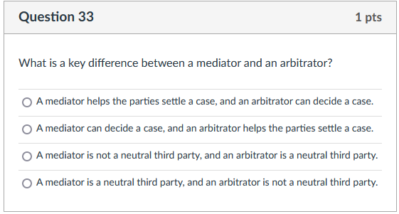Question 33 1 pts What is a key difference