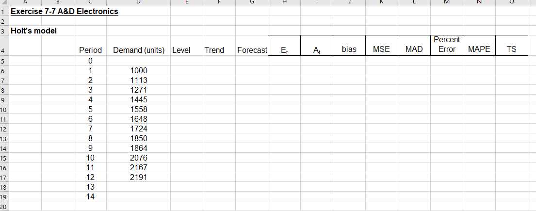E H M 1 Exercise 7-7 A&D Electronics 2 3 3 Holt's