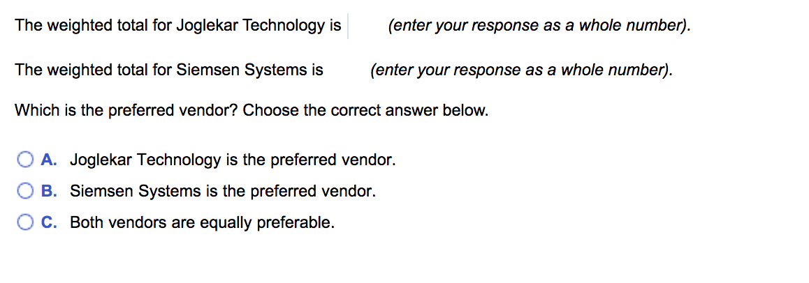 preferred vendor? tice that the weights in this