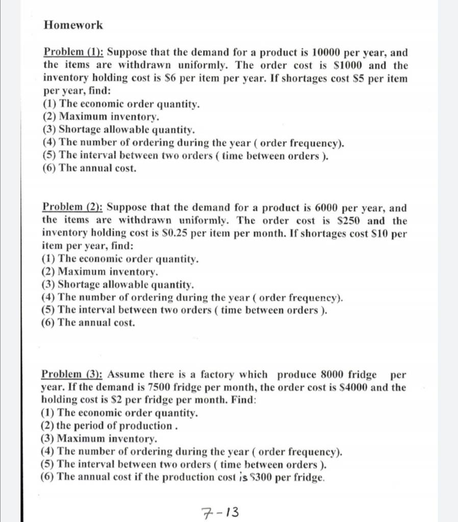 i need the answer quickly Homework Problem (1):