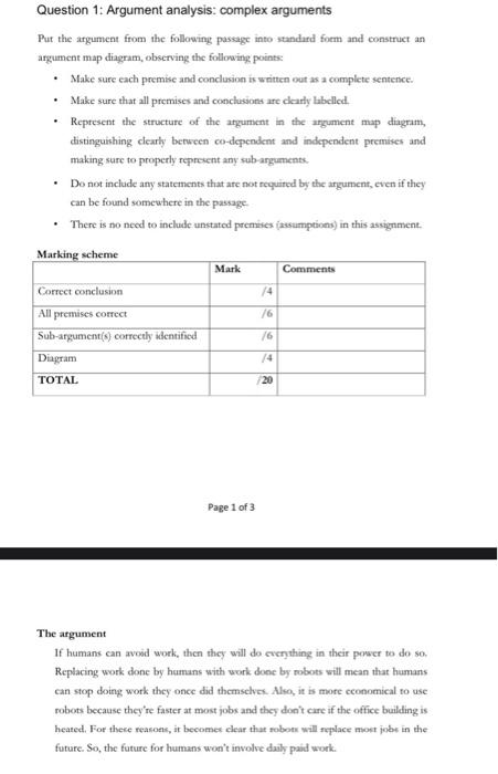 Question 1: Argument analysis: complex arguments
