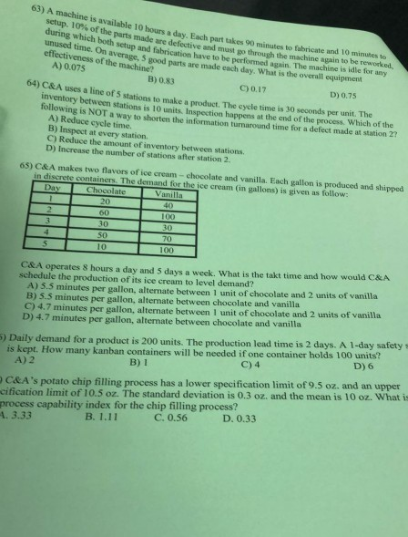 63) A machine is available 10 hours a day. Each