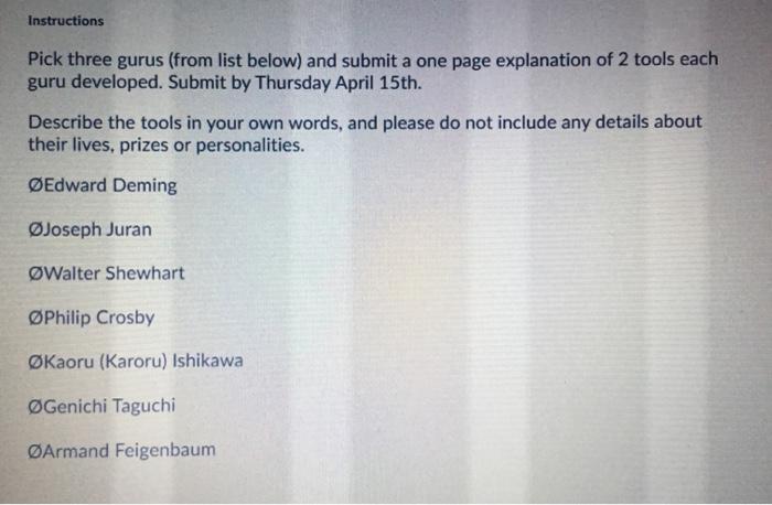 Instructions Pick three gurus (from list below)