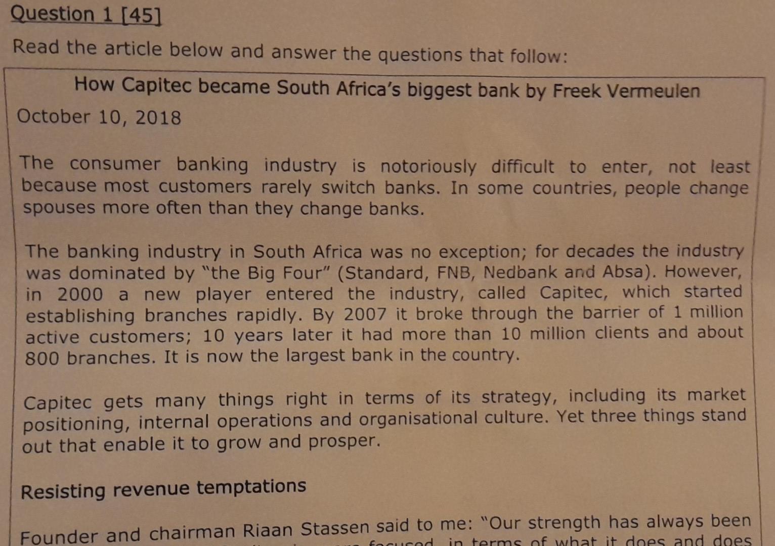 Question 1 [45] Read the article below and answer