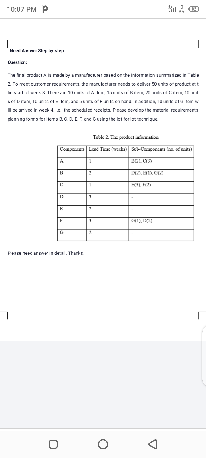10:07 PM P 1 B/s 0 82 Need Answer Step by step: