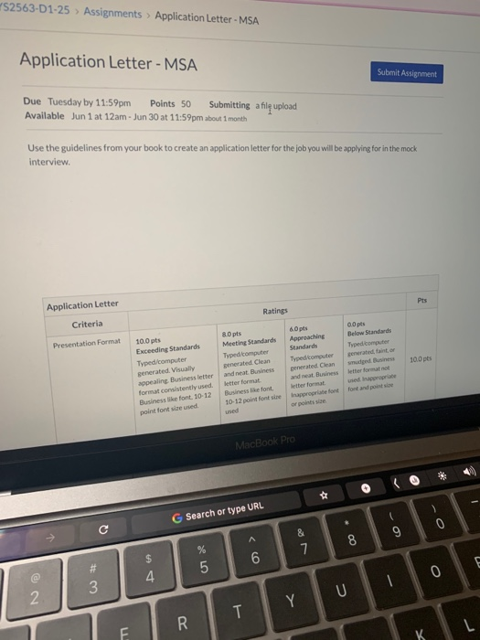 Create an application letter for the job you will