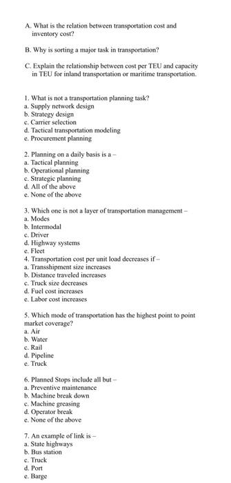 A. What is the relation between transportation