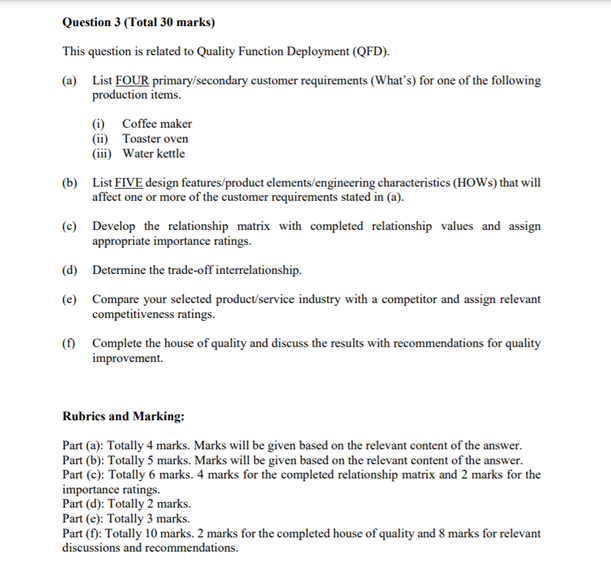 Question 3 (Total 30 marks) This question is