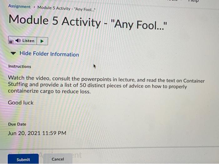 Assignment Module 5 Activity - "Any Fool...