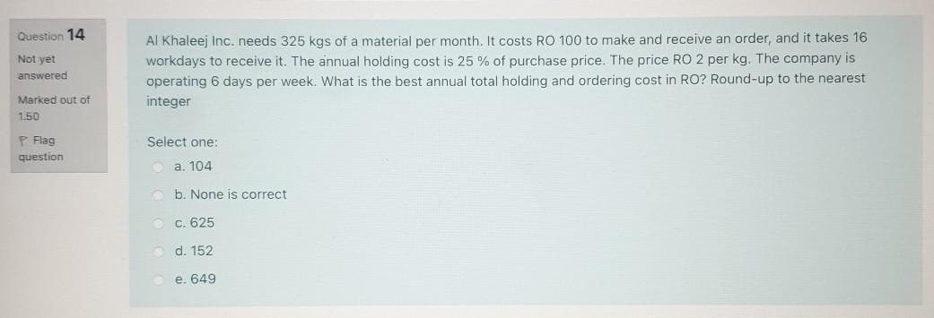 Question 14 Not yet answered Al Khaleej Inc.