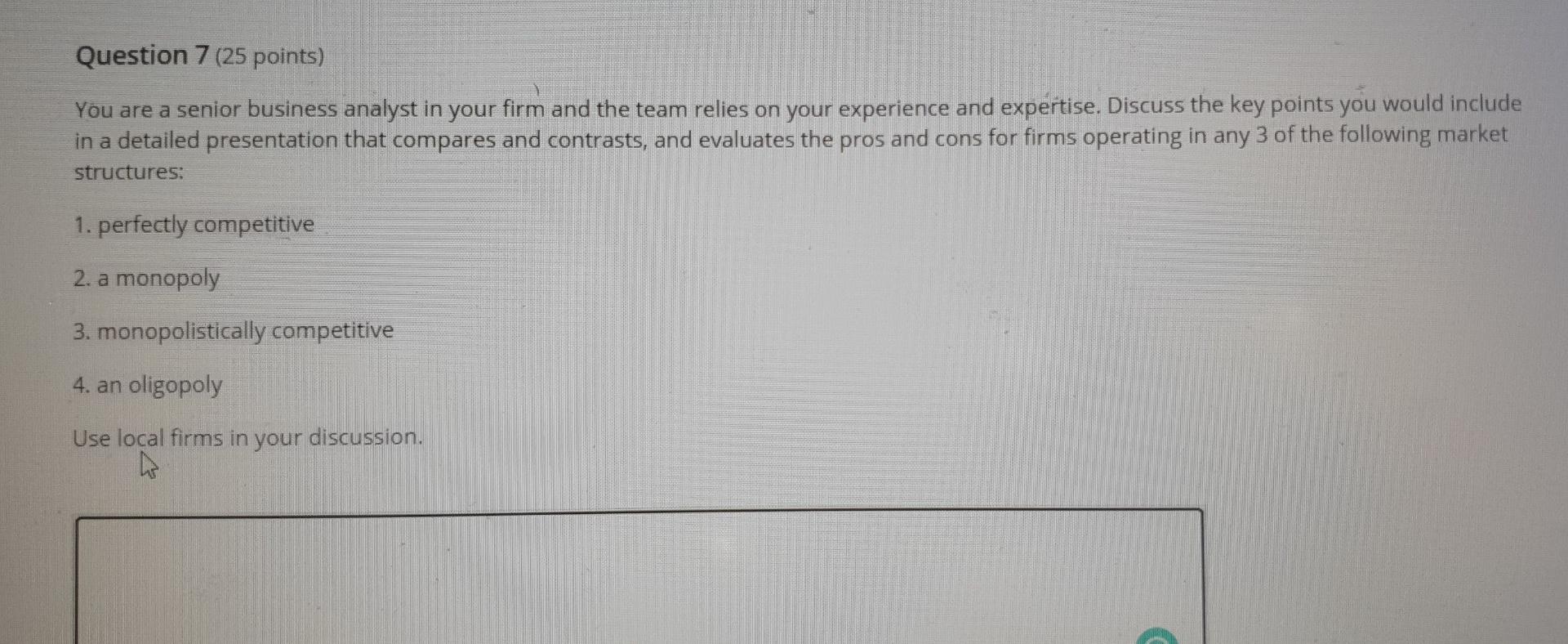 Question 7 (25 points) You are a senior business