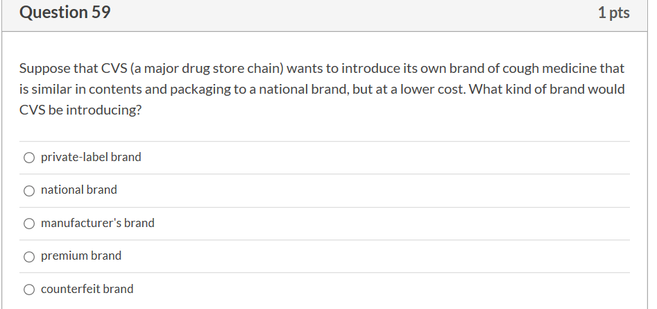 Question 59 1 pts Suppose that CVS (a major drug