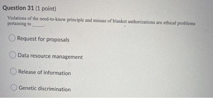 help Question 31 (1 point) Violations of the