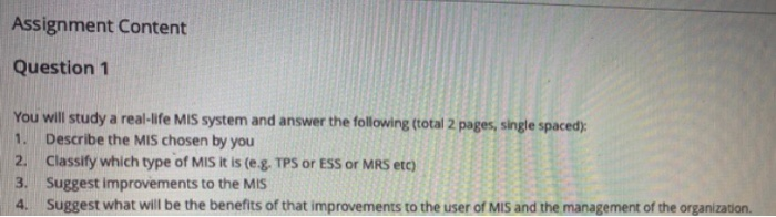 Assignment Content Question 1 You will study a