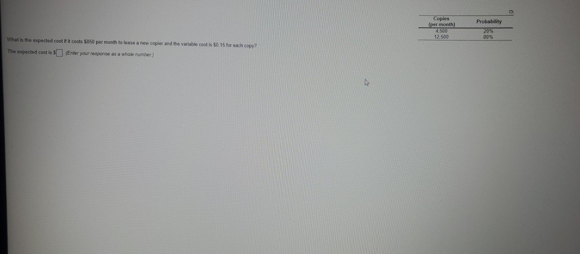 Copies (per month) 4,500 12,500 Probability 20%