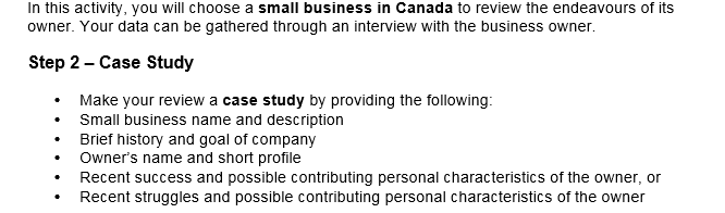 In this activity, you will choose a small