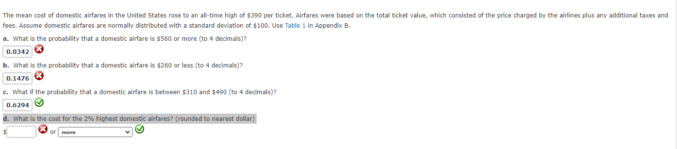 1. 2. 3. The mean cost of domestic airfares in