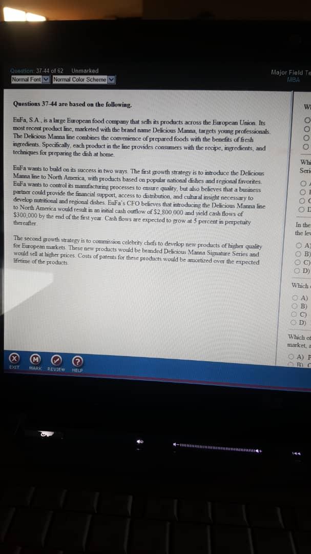 Question: 37:44 of 62 Unmarked Normal Font Normal