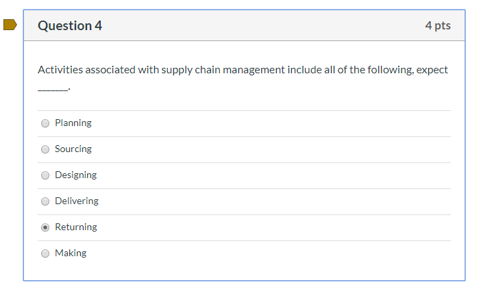 Question 4 4 pts Activities associated with