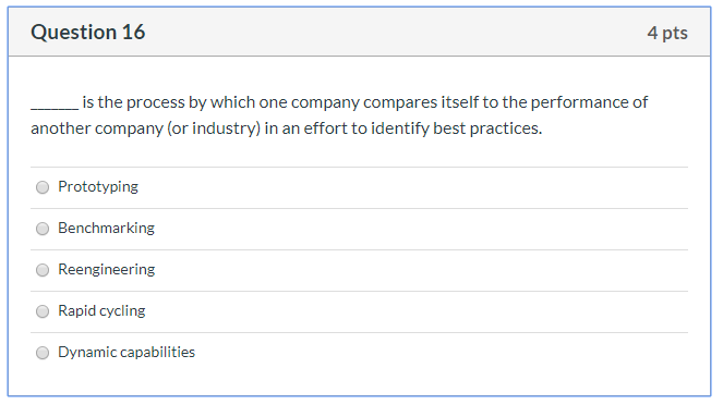 Question 4 4 pts Activities associated with