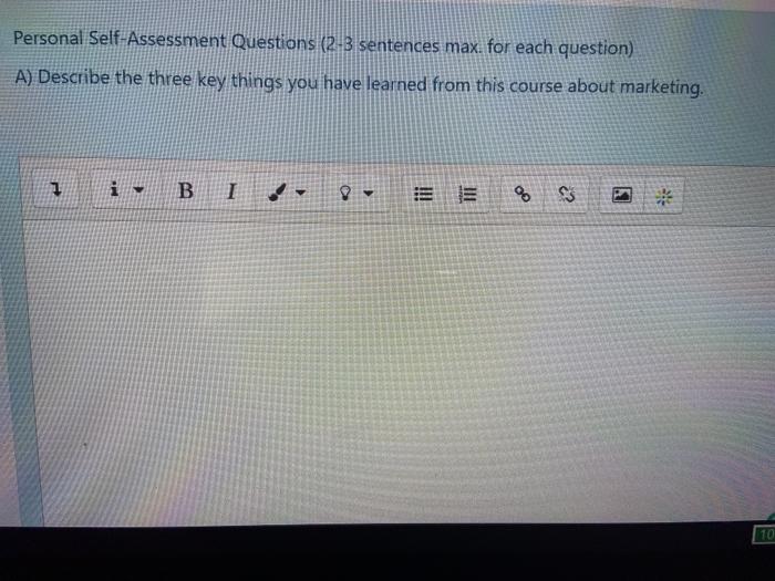 Personal Self-Assessment Questions (2-3 sentences