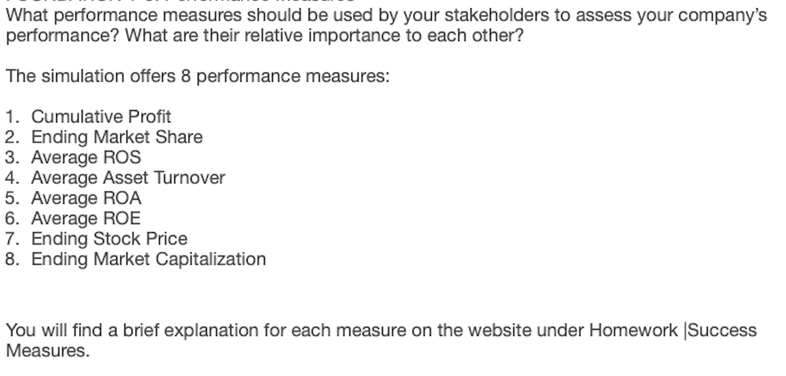What performance measures should be used by your