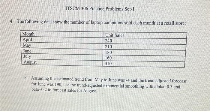 ITSCM 306 Practice Problems Set-1 4. The