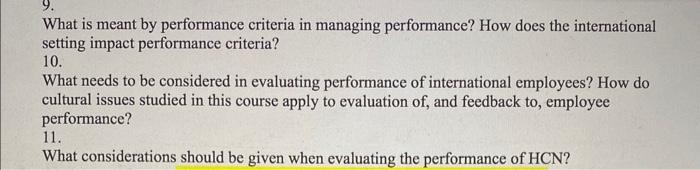 What is meant by performance criteria in managing