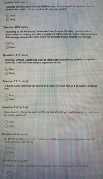 please answer all Question 9 (2 points Advance