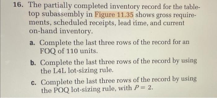 16. The partially completed inventory record for