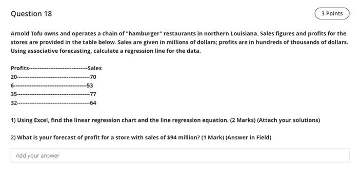 Question 18 3 Points Arnold Tofu owns and