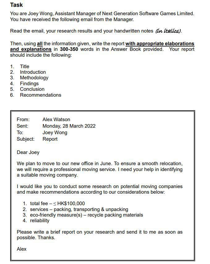 The Report structure MUST like below, Task You