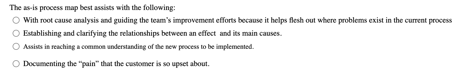 The as-is process map best assists with the