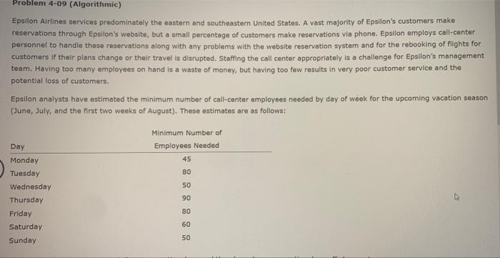 Problem 4-09 (Algorithmic) Epsilon Airlines