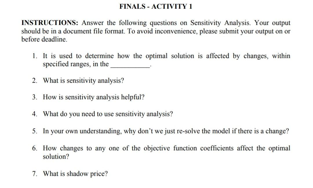 FINALS - ACTIVITY 1 INSTRUCTIONS: Answer the