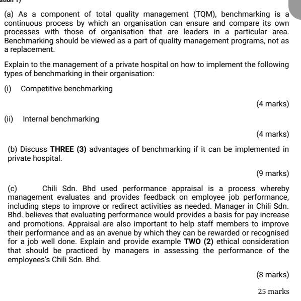 (a) As a component of total quality management