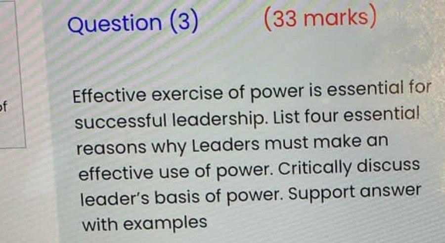 Question (3) (33 marks) of Effective exercise of