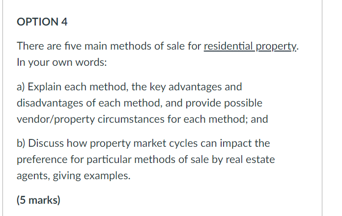 There are five main methods of sale for