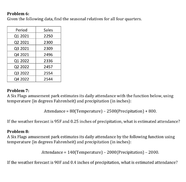 Problem 6: Given the following data, find the