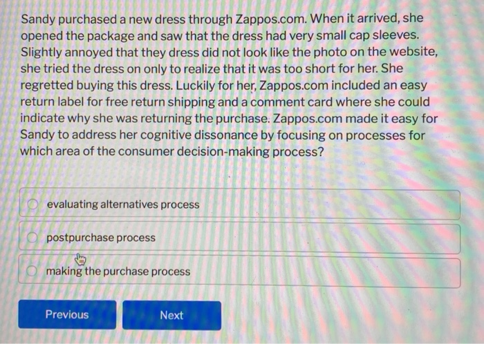 Sandy purchased a new dress through Zappos.com.