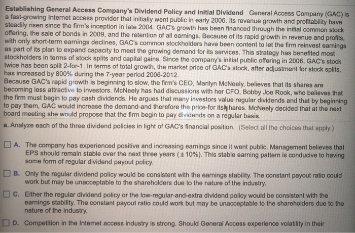 Establishing General Access Company's Dividend