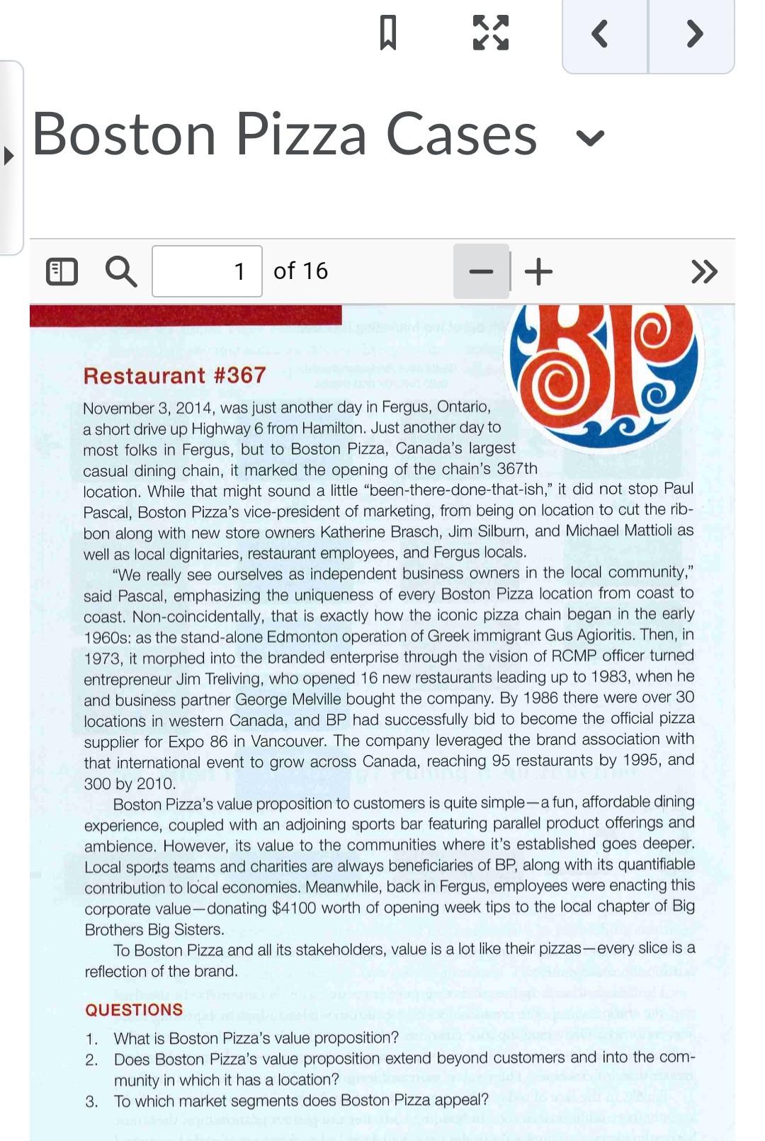 marketing, Boston Pizza case study Q <  style=