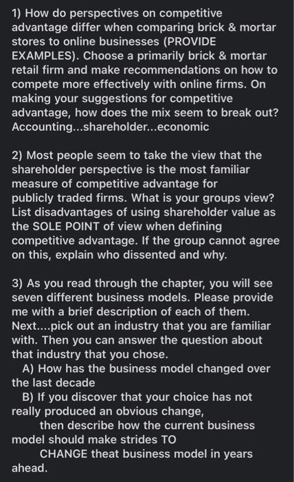 1) How do perspectives on competitive advantage