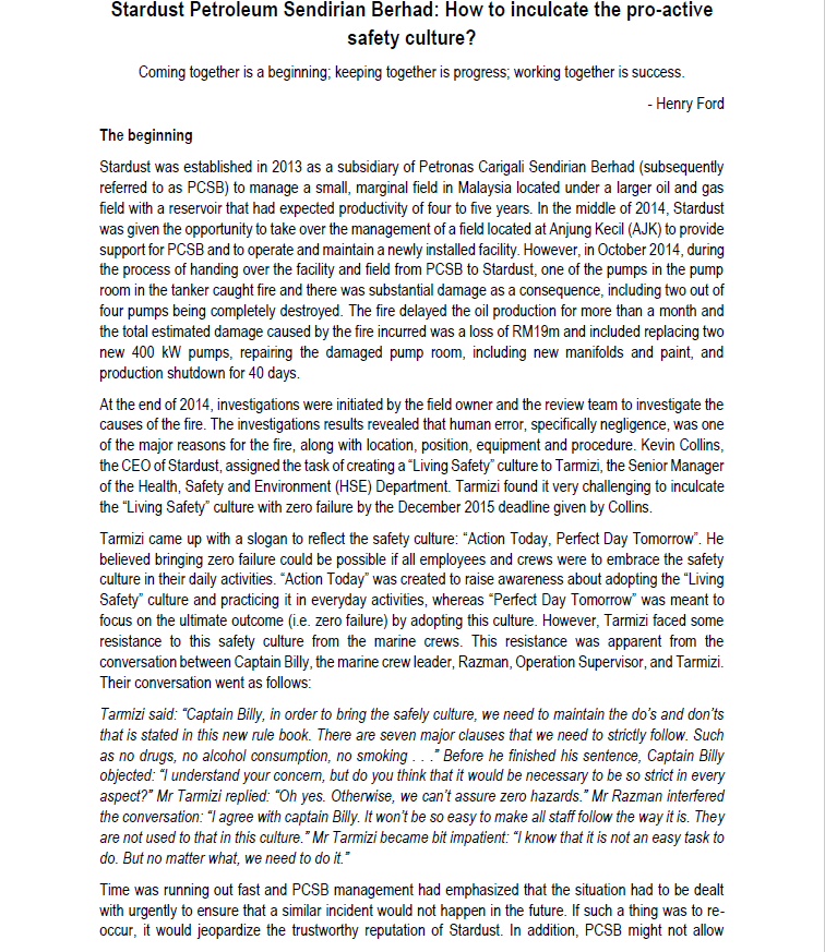 Based on the case study above "Stardust Petroleum