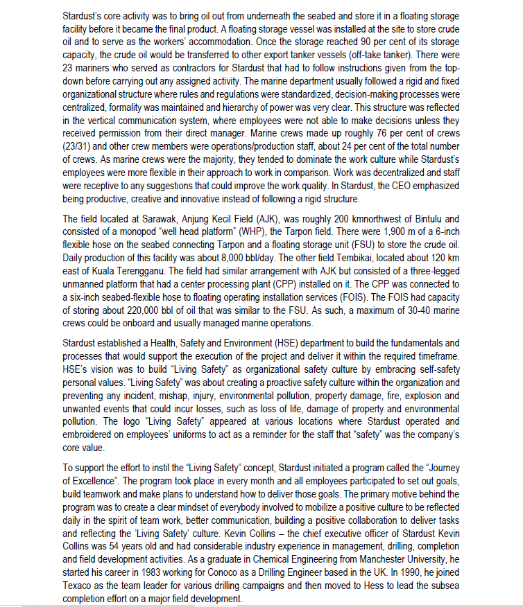 Based on the case study above "Stardust Petroleum