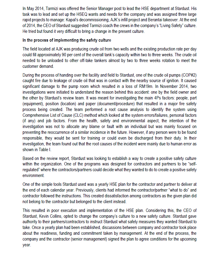 Based on the case study above "Stardust Petroleum