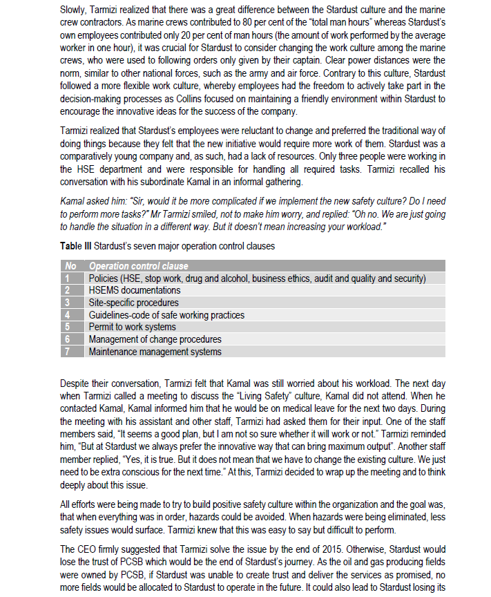 Based on the case study above "Stardust Petroleum